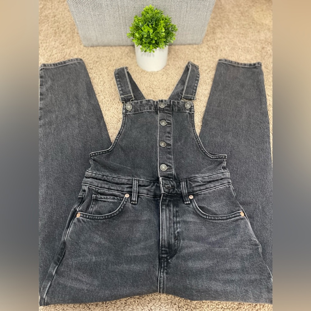 Free People Shelby Denim Overalls in Charcoal/Faded Black Color